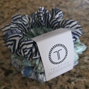 Teleties Large Silk Metallic Totally Turquoise Scrunchies Pack of 3| New W TAGS